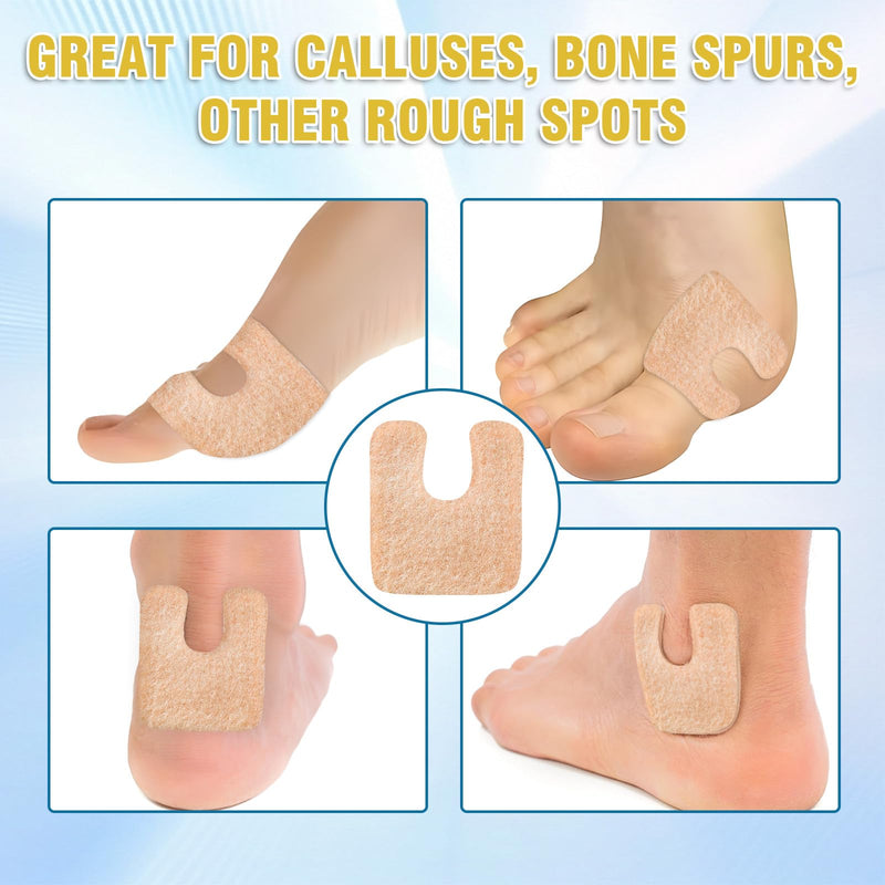 [Australia] - 72 Pcs U-Shaped Callus Pads for Feet, Callus Cushions for Bottom of Foot, Self Adhesive Felt Foot Metatarsal Corn Pads for Relieve Heel and Forefoot Pressure, Foot Pain Relief for Men and Women 72 Pcs 