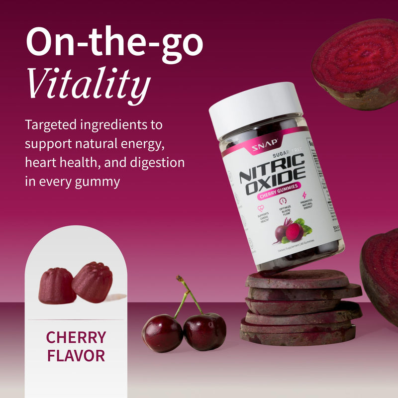 Snap Supplements Nitric Oxide Beet Root Gummies + Prostate Health Soft Chew | 60 Sugar Free Cherry Gummies + 60 Sugar-Free Pomegranate Berry Soft Chews, Beet Root Extract, Saw Palmetto for Men