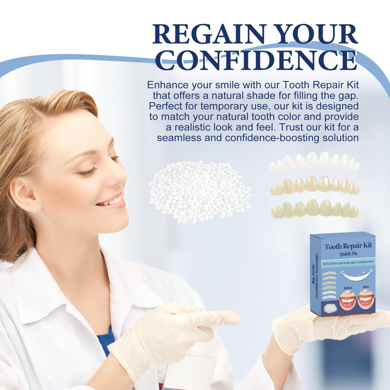 Tooth Repair Kit，Temporary Natural Shade for Filling The Gap, Moldable Thermal Beads Replacement Kit Replace The Missing or Broken Tooth-6PCS-T003