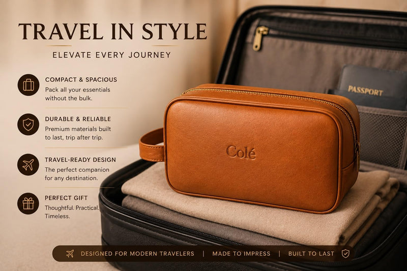 Colé Premium Toiletry Bag for Men Water Resistant Travel Organizer.