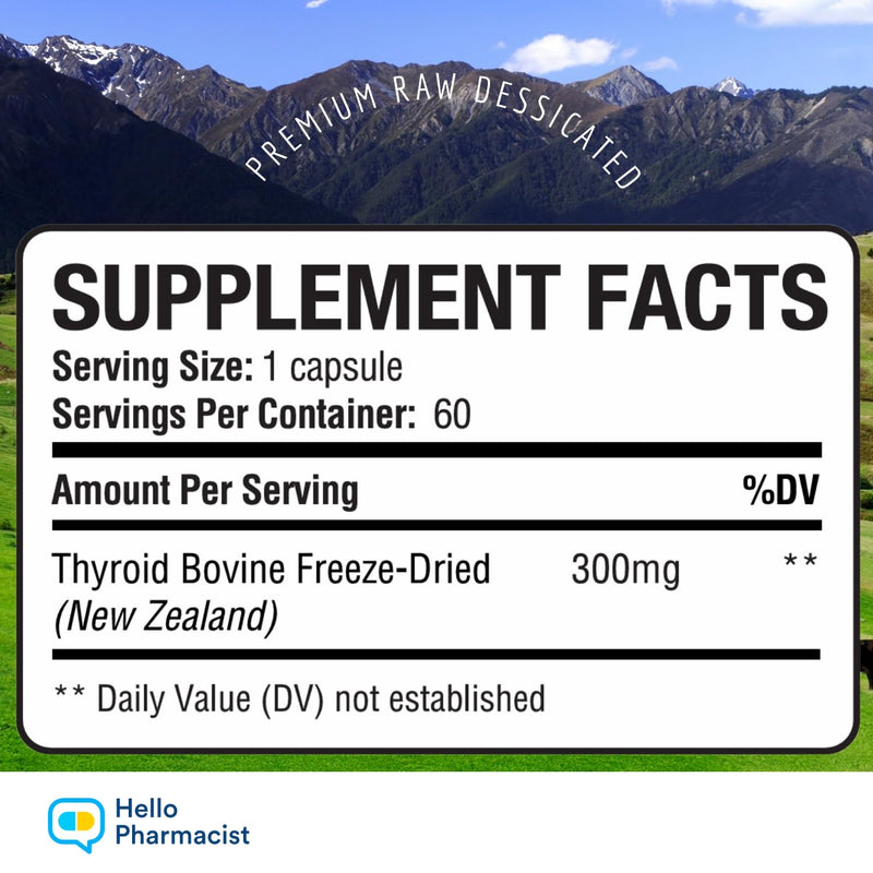 [Australia] - Raw Grass-Fed Desiccated Bovine Thyroid 300mg - Energy & Metabolism Support - New Zealand Sourced, Freeze-Dried Glandular, Non-GMO, Tested for Impurities - 60 Capsules - Pharmacist Owned Brand 
