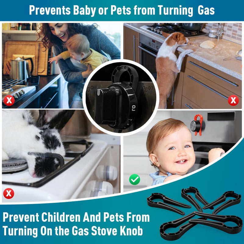 [Australia] - Stove Knob Lock for Child Safety and Proofing (5 Pack), Oven Knob Safety Covers for Kids and Pets(Black) Black 