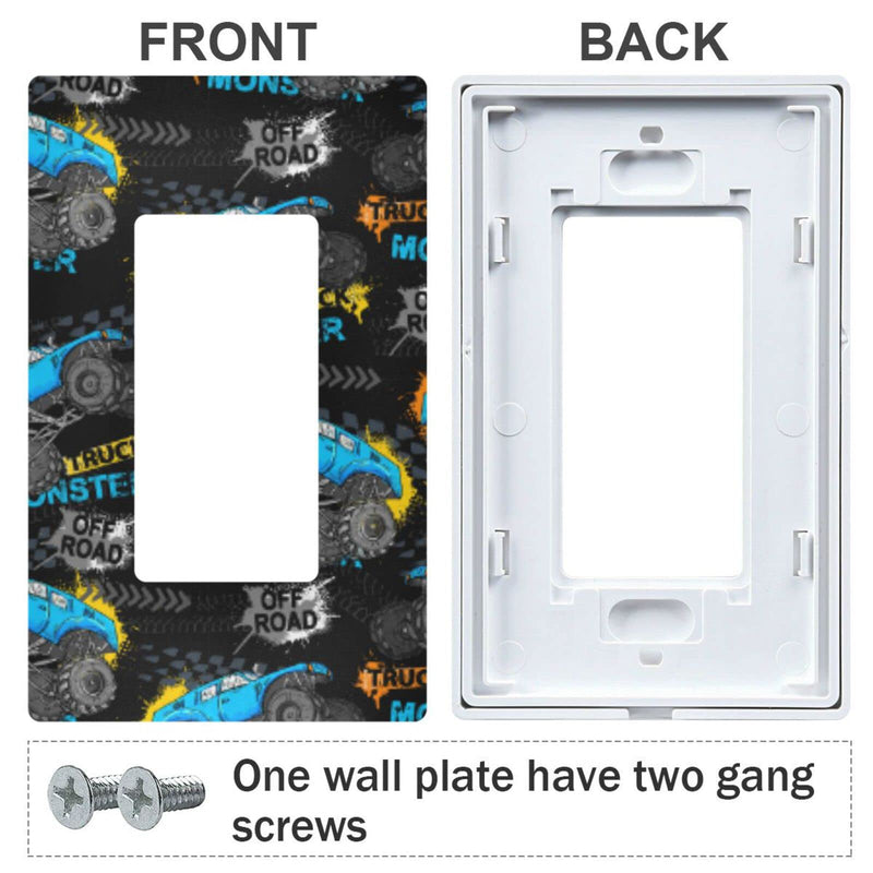 [Australia] - Monster Blue Truck Car Grunge Wall Plate Cover Size 1-Gang 4.6" x 2.9" Single Rocker Switch Plates Kids Boys Decorative Nursery Teen Toddler Game Room Bedroom Bathroom Decor 1 Gang-Single Rocker Monster Car 