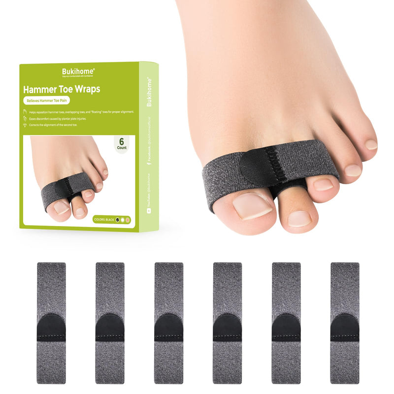 [Australia] - Bukihome Hammer Toe Straightener - Reusable Fabric Toe Wraps Protect and Straighten Hammertoes - Toe Corrector for Men and Women - Realign Bent, Curled, Crooked, Claw, Hammer Toes (Dark Gray, 6 Pack) Dark Gray Pack of 6 
