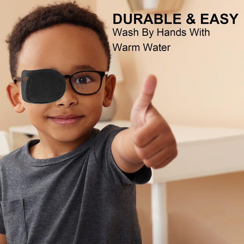 [Australia] - 4 Pcs Eye Patches for Adults Kids, Right & Left Eye Patch for Glasses, Reusable Lazy Eye Patch for Treating Lazy Amblyopia Strabismus After Surgery (Black) 1 Count (Pack of 4) 