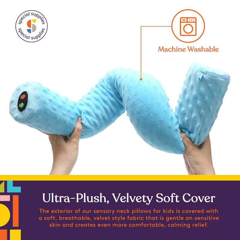 [Australia] - Special Supplies Sensory Vibrating Neck Pillow for Kids and Adults Plush Velvet Soft Cover with Textured Therapy Stimulation, Mind and Body Calming Relaxation - Blue 