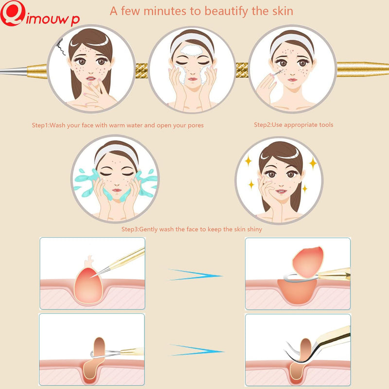 Blackhead Remover Tool, 16 PCS Pimple Popper Tool Kit, Tweezers Set for Eyebrows Hair Removal Pimple Blemish Acne Comedones Extractor Whitehead Cyst Removal Tool, for Nose Face Beauty Tools (Golden)
