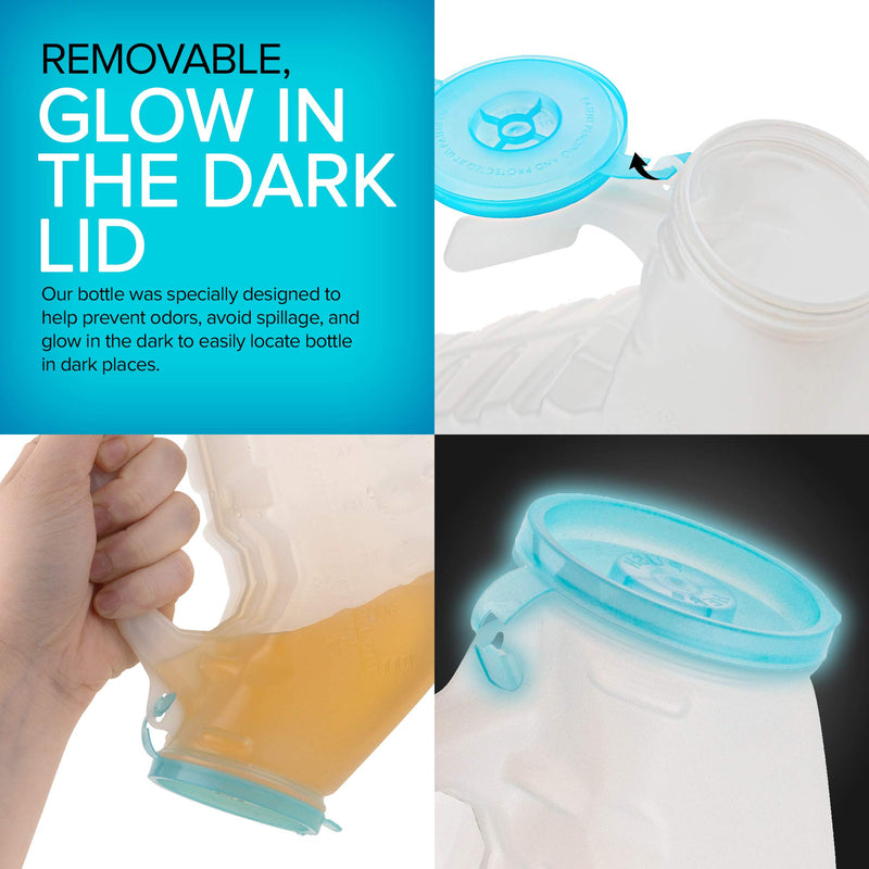 [Australia] - Male Urinal with Glow in The Dark Lid (2 Bottles) 32 Oz Urine Bottles for Men - Pee Bottles for Hospitals, Emergency and Travel Male 2.0 