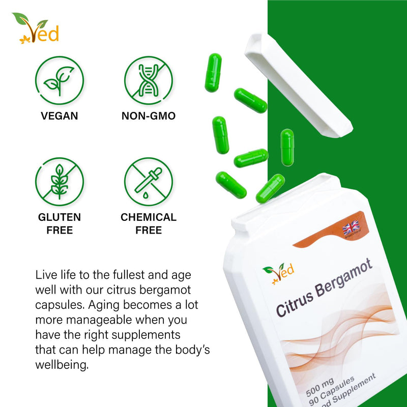Ved Citrus Bergamot, Citrus Bergamot Extract,500mg, 90 Vegan Capsules(3 Months Supply)