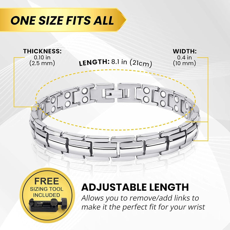 [Australia] - MagnetRX® Women's Ultra Strength Magnetic Bracelet - Effective Titanium Magnetic Bracelets for Women - Adjustable Bracelet Length with Sizing Tool for Perfect Fit (Silver) Silver 