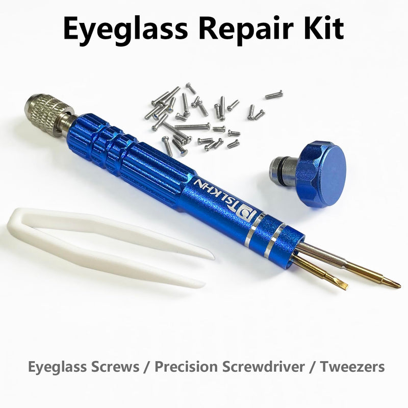 [Australia] - PTSLKHN Eye Glass Repairing Kit, Eyeglass Screwdriver with Screws, Small Precision Screwdriver and 15 Types Eyeglass Screws Blue With Screws 