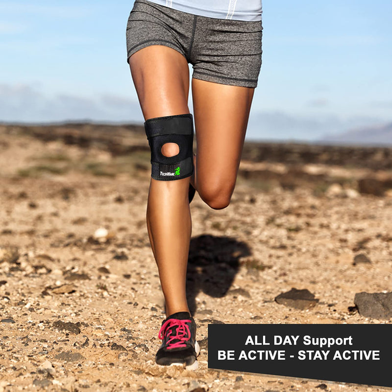 [Australia] - TechWare Pro Knee Brace Support - Knee Braces for Knee Pain. Relieves ACL, LCL, MCL, Meniscus Tear, Arthritis, Tendonitis Pain. Dual Stabilizers Non Slip Neoprene. Adjustable Bi-Directional Straps -5 Sizes Black Large 