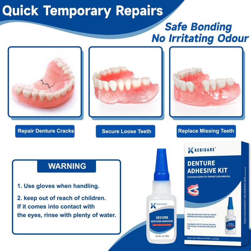 [Australia] - Dental Lab Denture Repair Glue Kit (1oz), Instant Bonding Denture Adhesive, Repair Cracks and Secure Loose Teeth, Safe Bonding No Irritating Odour 