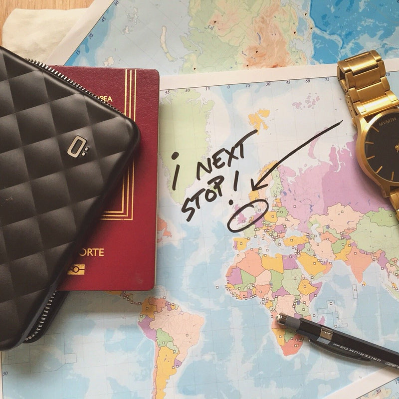 Aluminum Companion Wallet for women, RFID protection. Model: HELSINKI LARGE | Spacious travel wallet. Holds up to 15 cards, a passport, cash & coins. Zip closure keeps essentials secure. Black