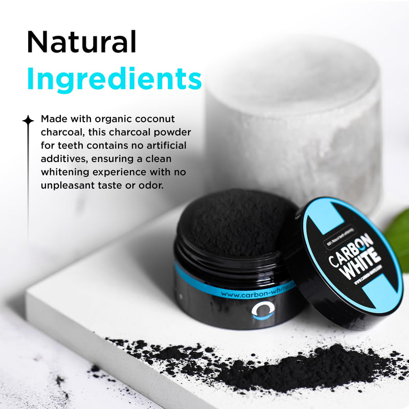 [Australia] - CARBON WHITE Teeth Whitening Powder - Natural Activated Coconut Charcoal Tooth Powder for Removing Stains & Discoloration - Helps Fight Tartar & Plaque, Freshens Breath - Tasteless, Odorless - 30g 