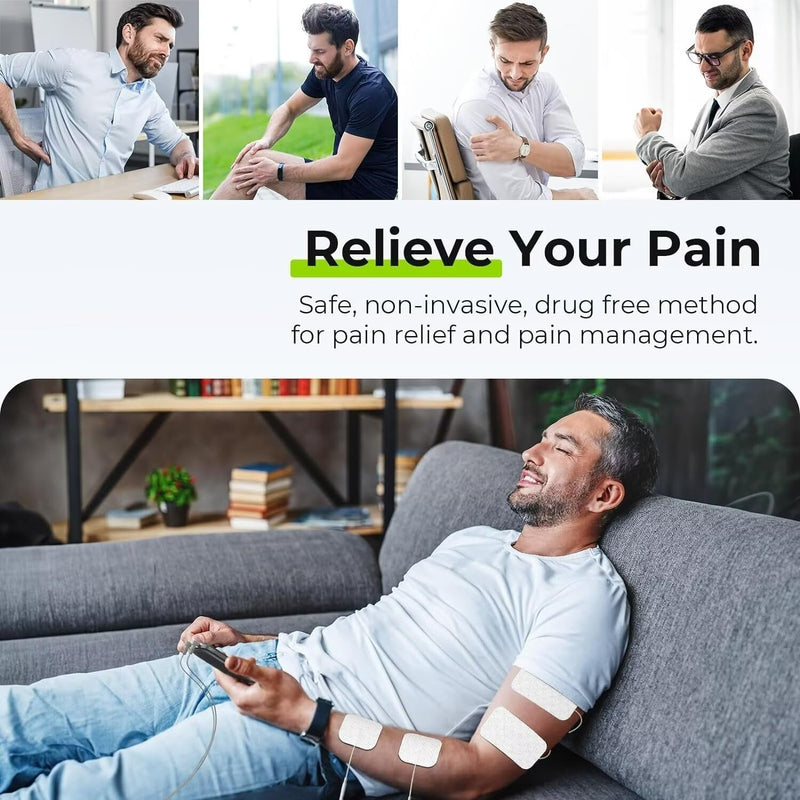 AUVON 3-in-1 TENS Unit Muscle Stimulator, 40 Levels for Gradual Pain Relief | EMS Massage Machine, Drug-Free for Shoulder, Sciatica, Back Pain Relief, 24 Modes Electronic Pulse Massager, 12 TENS Pads A Dark Grey
