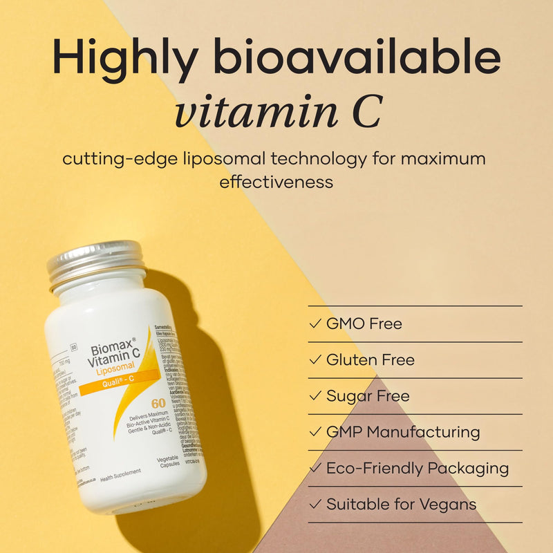 Coyne Biomax – Vitamin C Liposomal 500mg – High Absorption Immune System Booster Supplements for Men & Women with Quali-C – Collagen Booster & Antioxidant Supplement - 60 Vegan Capsules