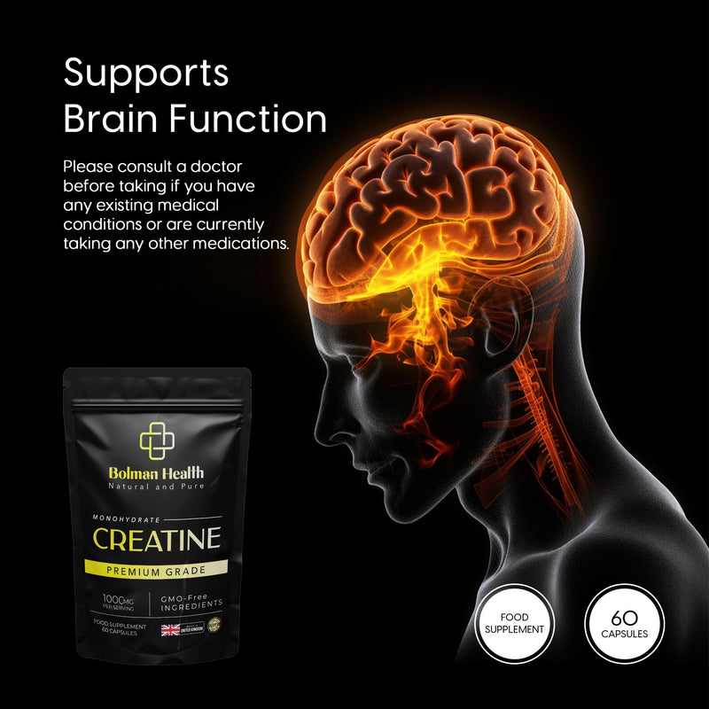 Creatine Monohydrate | 60 Capsules | 30 Day Supply | 1000mg Per Serving | Supports Muscle Strength & Performance | Pre & Post Workout Supplement for Men & Women | Vegan Capsules