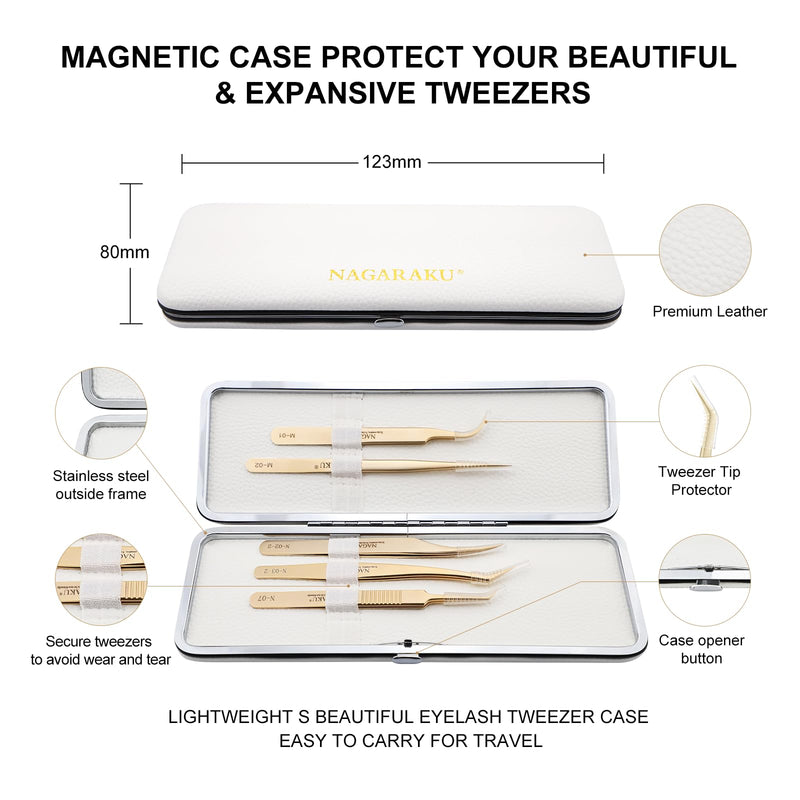 [Australia] - NAGARAKU 5 PCS Tweezers for Eyelash Extensions Straight and Curved Precision Professional Tweezer for Lash Extensions Volume Easy Fanning lash Precise Point with Storage Case Bag 5 tweezers with box 