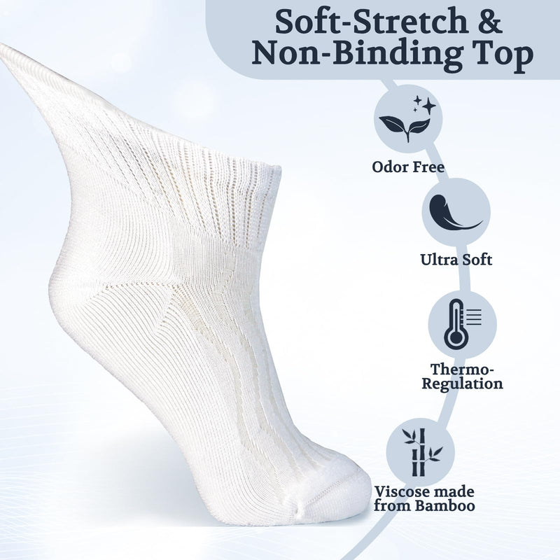 [Australia] - +MD Diabetic Socks for Men Women 6 Pairs,Non-Binding Top Extra Wide Ankle/Crew Socks, for Edema Circulator 9-11 10-13 13-15 Ankle/6 Pairs White 