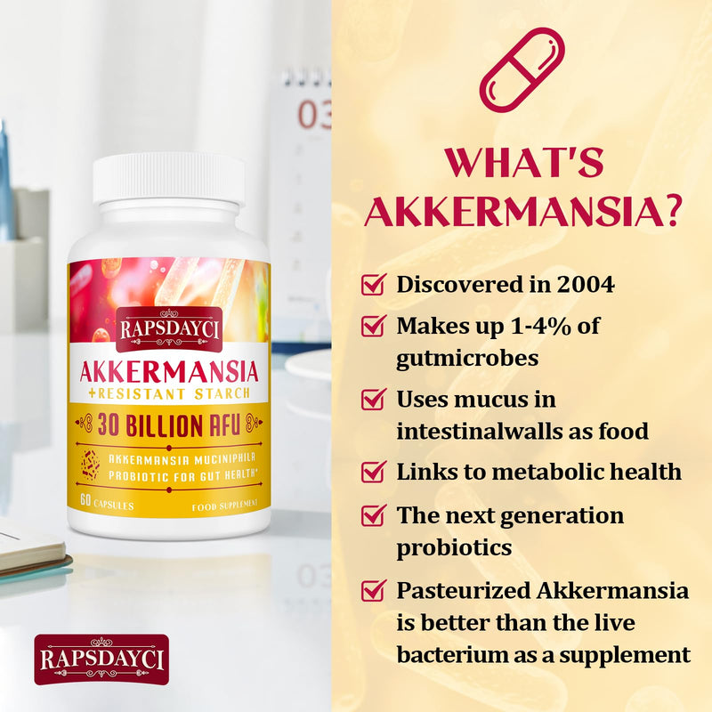 30 Billion AFU Akkermansia Muciniphila, Probiotic for Gut Health & Digestive, Most Potent Probiotic Supplement, A Live Akkermansia Supports Gut Lining, for Women & Men 60 count (Pack of 2)
