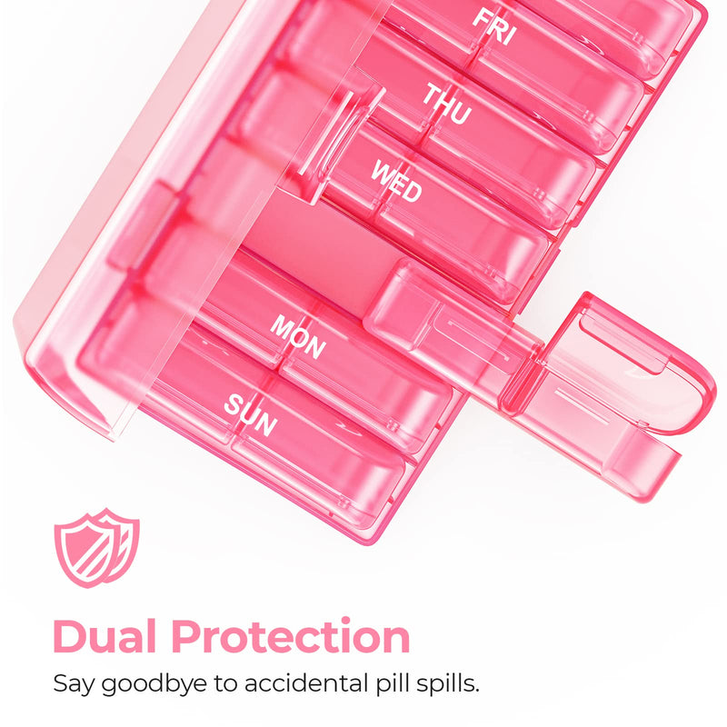 [Australia] - AUVON XL Weekly Pill Organizer 2 Times a Day, AM PM Pill Box 7 Day with One-Side Large Opening Design for Easy Filling, Portable Travel Pill Case for Medication, Vitamins, Fish Oils, Supplements A-pink 