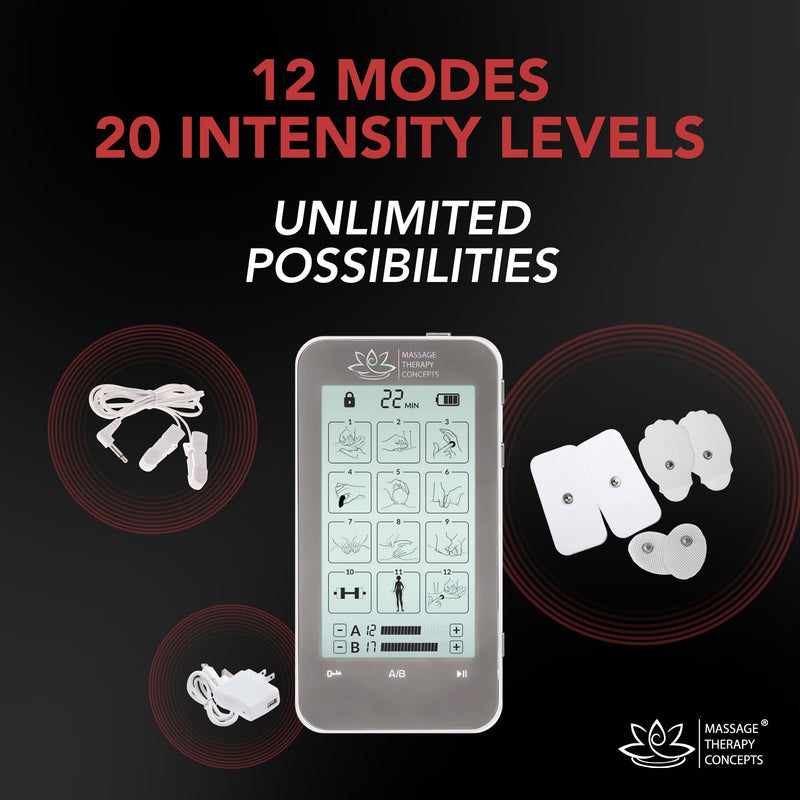 [Australia] - Deluxe TENS Unit Muscle Stimulator & Accessories - Non-Invasive EMS Machine for Neck & Back Pain Relief, Sciatica - Electrotherapy with 12 Modes & 20 Intensity Levels 