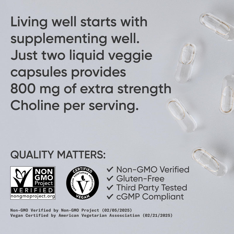 [Australia] - Sports Research¬Æ Extra Strength Choline 800 mg - Essential Nutrient Featuring VitaCholine¬Æ for Focus Support - Vegan Certified ¬∑ Non-GMO ¬∑ Gluten Free - 60 Liquid Capsules 