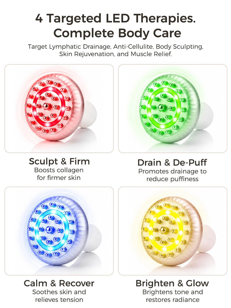 Lymphatic Drainage Massager, Cellulite Massage Tool & Body Sculpting Machine with 4-Color Light, Pulse, Heat & Vibration for Body, Arms & Legs
