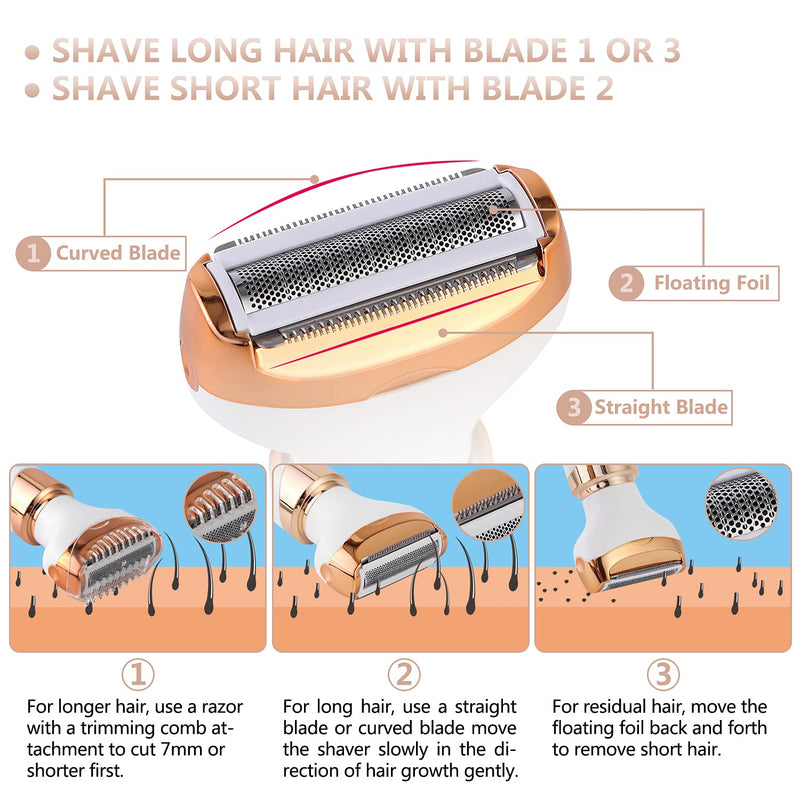 [Australia] - Electric Razor for Women Bikini Trimmer, MKIOVH Women's Cordless Portable 4 in 1 Painless Shaver, for face Legs Brows Nose Detachable Head USB Rechargeable Hair Trimmer (White) White 