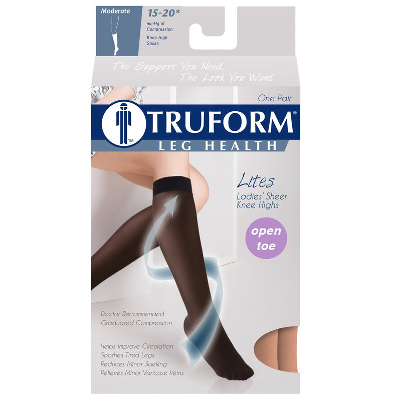 [Australia] - Truform Sheer Compression Stockings, 15-20 mmHg, Women's Knee High Length, Open Toe, 20 Denier, Medium Nude Medium (1 Pair) 