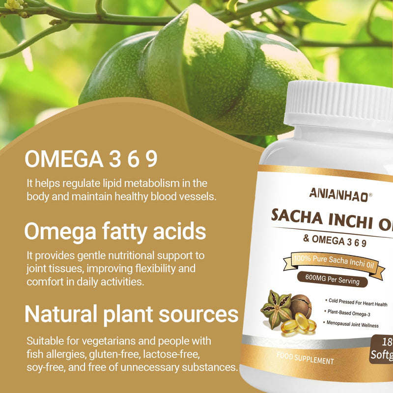 Sacha Inchi Oil Capsules, Sacha Inchi Oil Softgels, Ath Oil Hydrates The Joints for Menopausal Joint Dryness, Rich in Vitamin D3, 180 Count