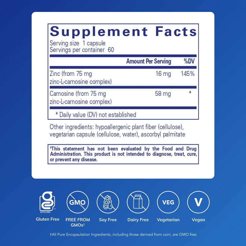 Pure Encapsulations Peptic-Care (Zinc-L-Carnosine), 60 Capsules | Antioxidant Supplement to Support The Stomach Lining and Overall Gastric Health* 60 Count (Pack of 1)