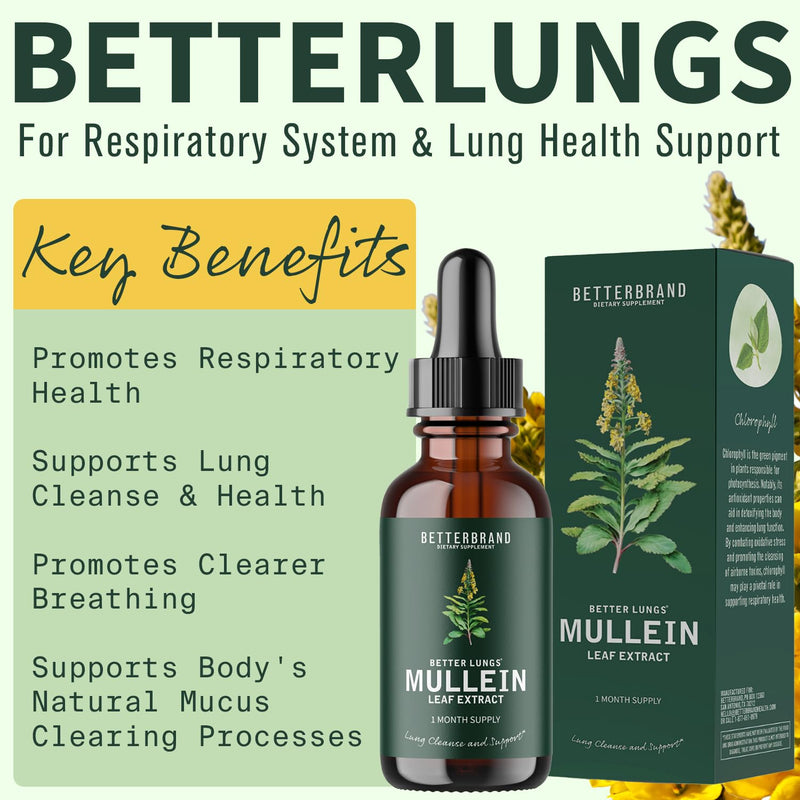 [Australia] - Betterbrand BetterLungs Mullein Leaf Extract - Support Lung Cleanse & Respiratory Function for Healthy Breathing - Natural Supplement, Tincture Drops | Non-GMO, Vegetarian | 1 Month Supply 