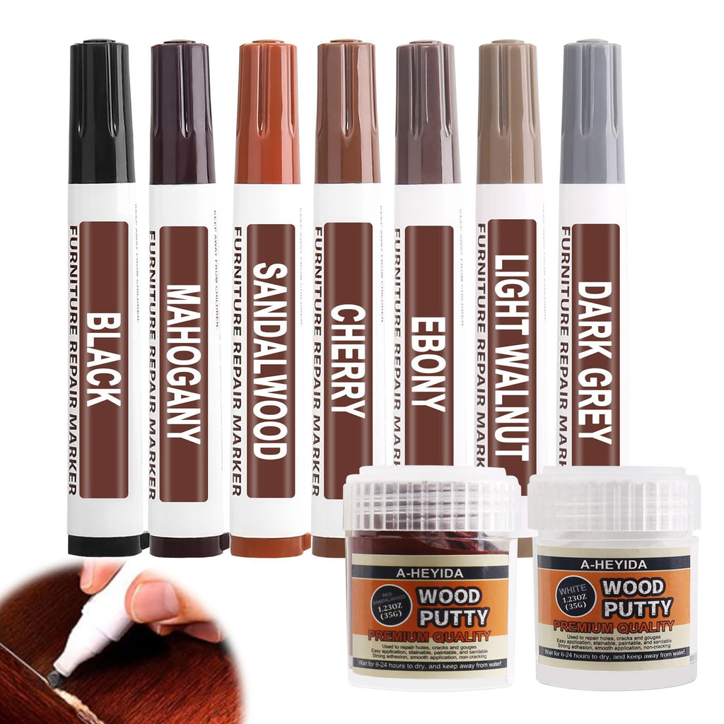 Furniture Repair Kit Wood Markers - New 7 Color Red Sandalwood Series Wood Floor Scratch Repair Kit, Wood Furniture Touch Up Stain Pens and Wood Putty Repair Tool for Stains, Scratches, Floors, Tables