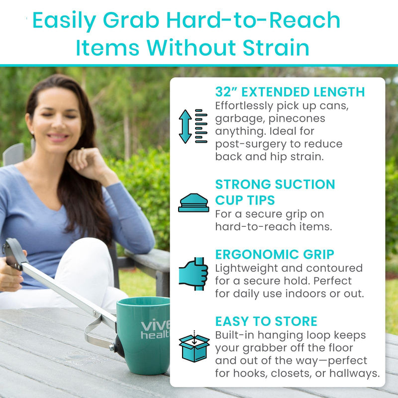 [Australia] - Vive Suction Cup Grabber Reacher 32" - Elderly Grab It Reaching Pickup Tool Heavy Duty for Seniors - Trash, Sticks, Litter Picker Upper - Extra Long Reach Handle & Handy Extension Arm Claw 1 
