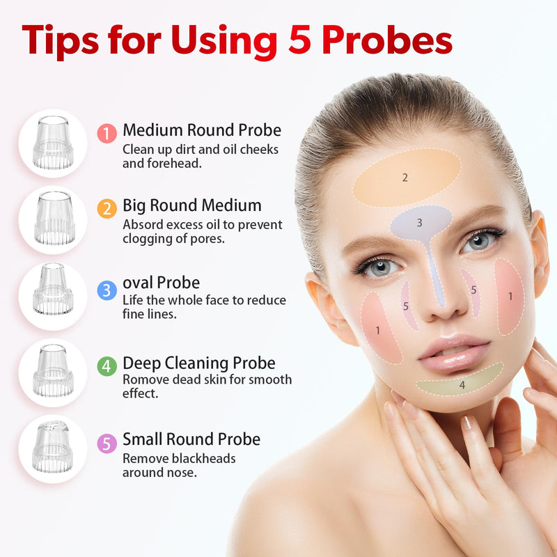 Blackhead Remover Pore Vacuum Upgraded Facial Pore Cleaner Electric Comedone Whitehead Extractor Tool-5 Suction Power,5 Probes,USB Rechargeable Blackhead Vacuum Kit for Women & Men Red