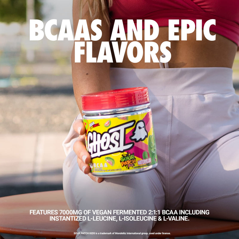 [Australia] - GHOST BCAA Powder Amino Acids Supplement, Sour Patch Kids Blue Raspberry - 30 Servings - Sugar-Free Intra, Post & Pre Workout Amino Powder & Recovery Drink, 7G BCAA 