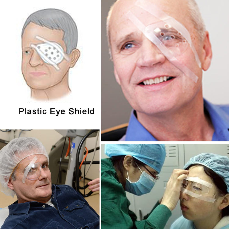 Eye Shield, 2 Pcs Plastic Eye Shield Eye Patch for Eye Surgery Covering Breathable After Surgery Eye Protection with 1 Roll Tape & 2 Elastic Rope, Clear