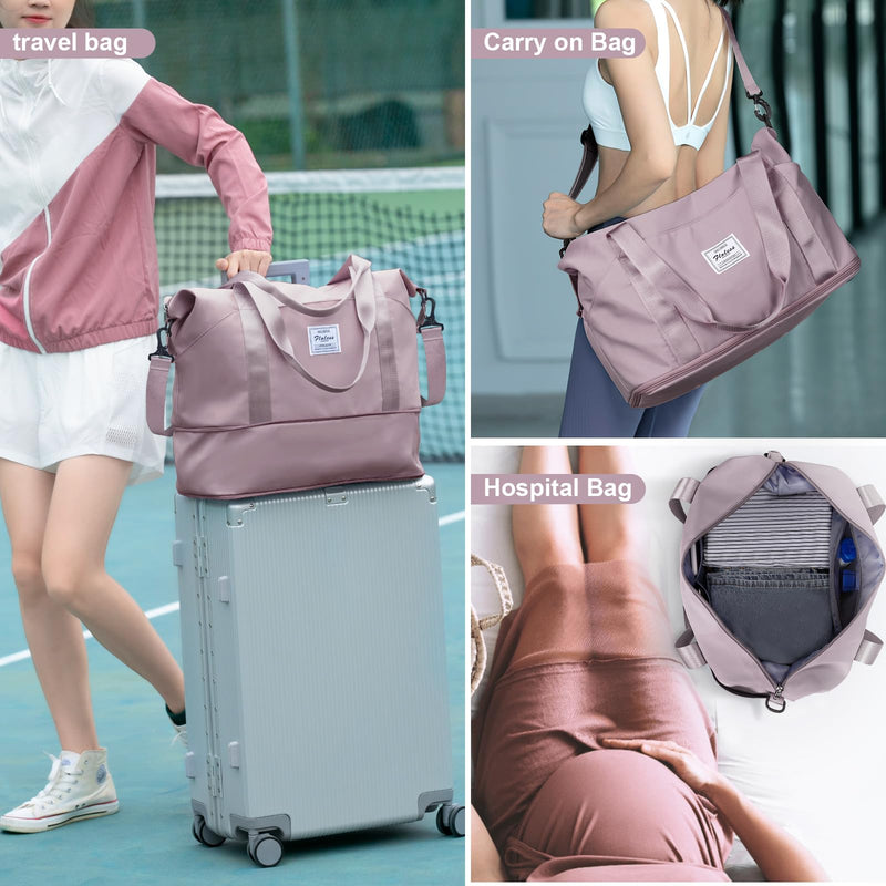 Travel Duffel Bag, Sports Tote Gym Bag, Shoulder Weekender Overnight Bag for Women B54-pinkpurple X-large