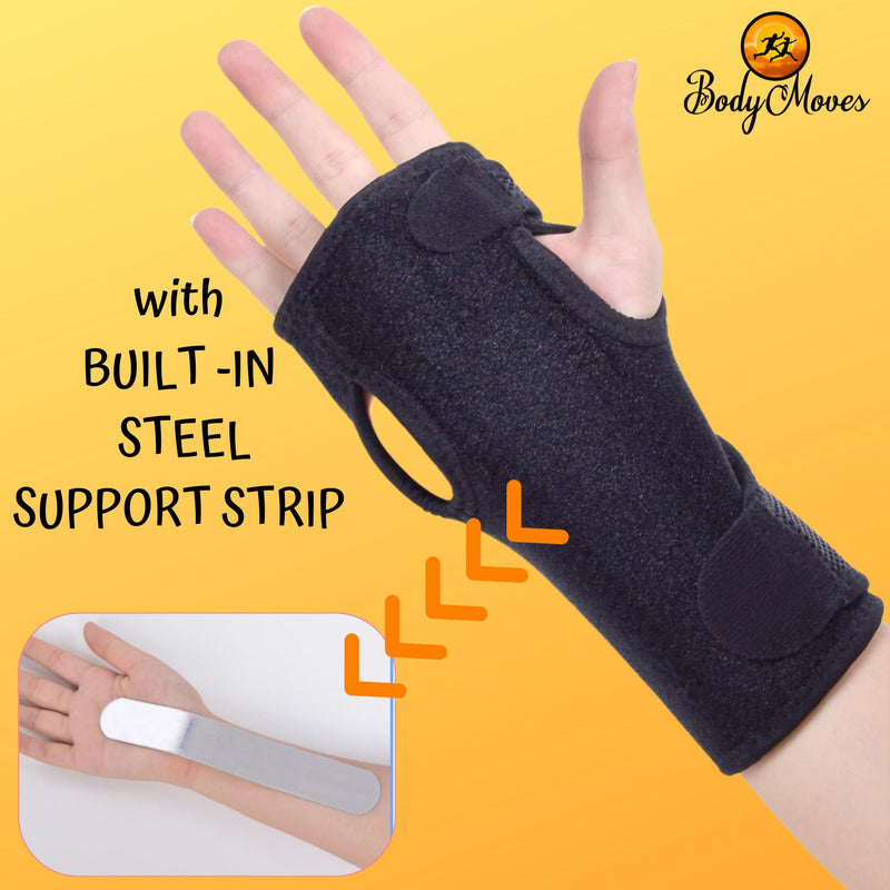 BodyMoves Wrist brace night support splint with hot and cold gel pack wraps right or left hand compression for carpal tunnel tendonitis pain sprained wrist training work out rehabilitation recovery