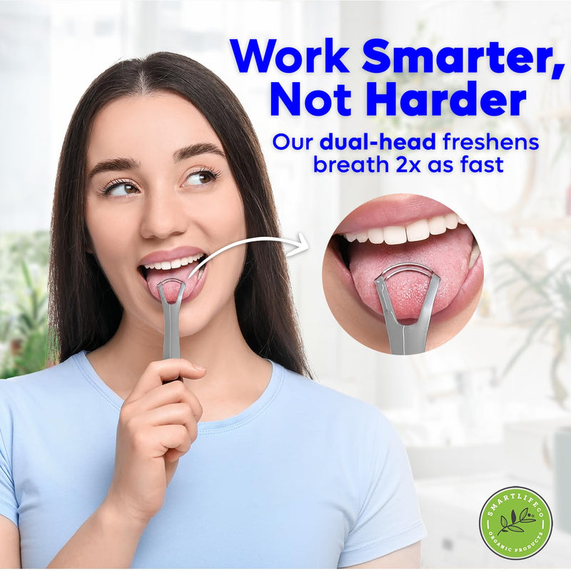 [Australia] - Tongue Scraper For Adults - Dual Head Stainless Steel Tongue Cleaner Travel Metal Case | Bad Breath Mouth Treatment | Best Disposable Metal Plastic-Free Scrubber | Oral Care Hygiene Essential Kit, 2pk Dual Scrape 