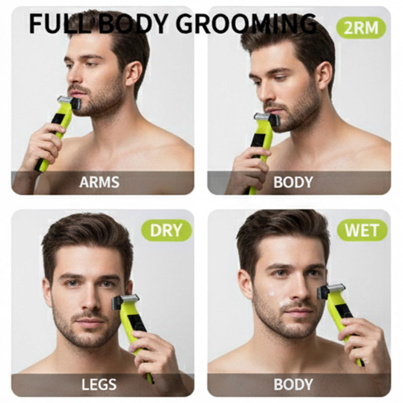 2025Electric Face Razor for Men - Washable Beard Trimmer R-Shaped Double-Sided Circular Blade Facial Hair Removal Multifunctional USB Charging Shaver with 4 Adjustable Size Limit Comb Yellow