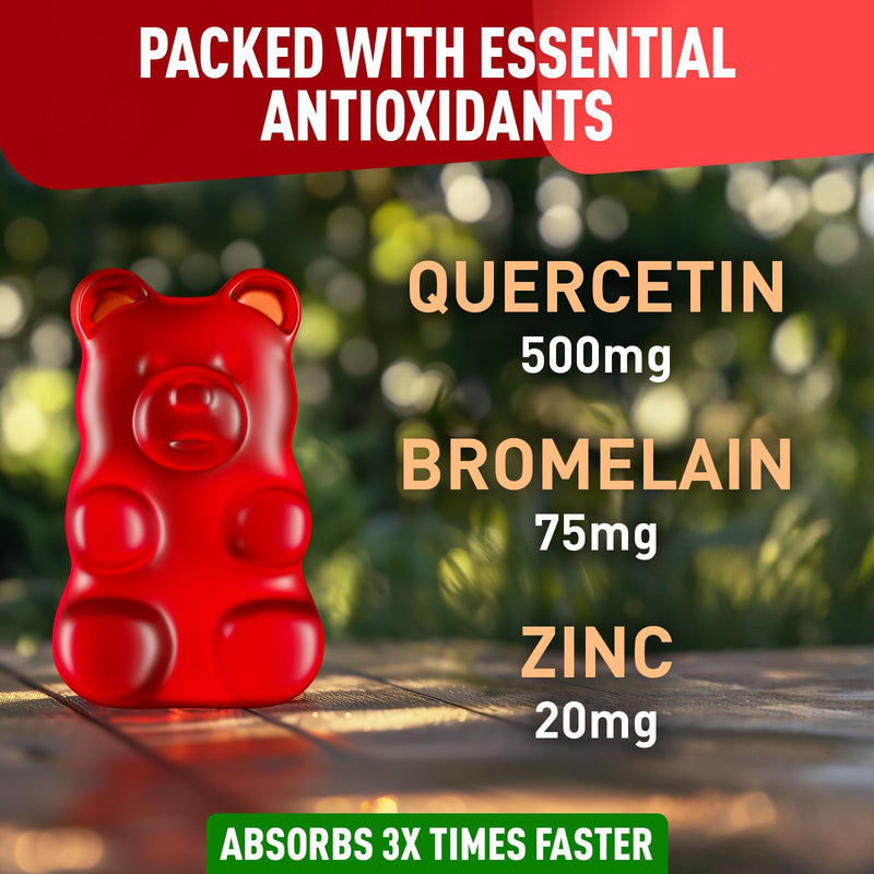 BioVit Quercetin Gummies 500MG - Activated Quercetin for Kids & Adults Immune System & Allergy - Chewable with Bromelain, Zinc, Vitamin C, Vitamin D3 - Made in USA - 60 Vegan Gummy Bears