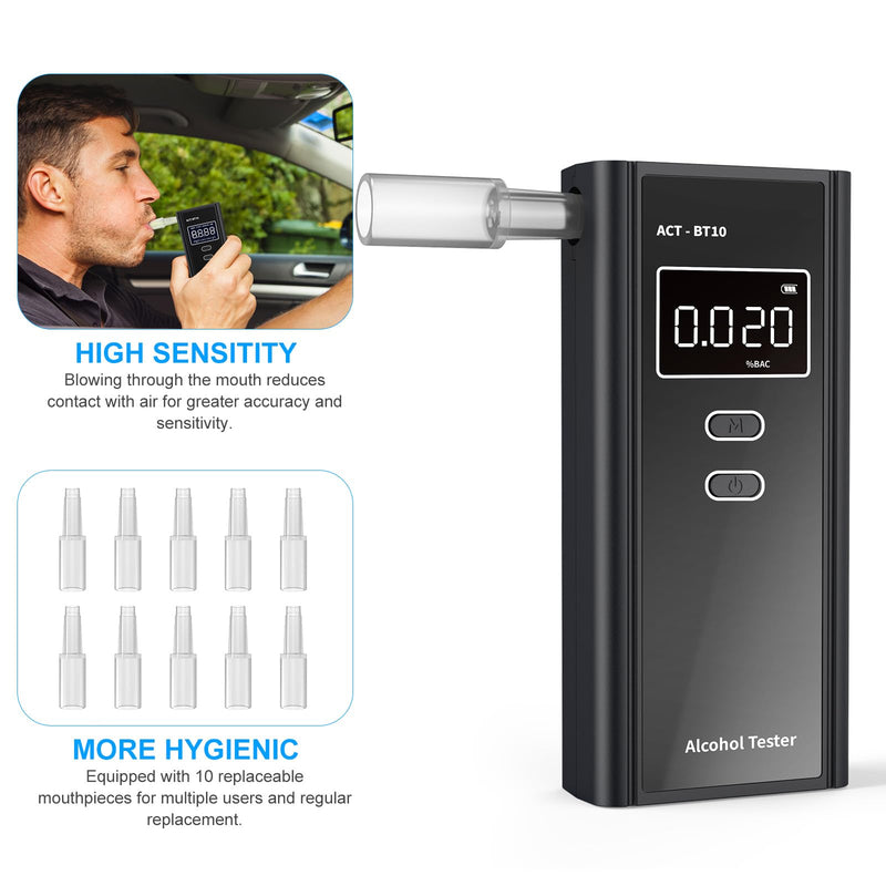 Homealexa Breathalyzer for Alcohol, Portable Alcohol Tester with Digital BAC Display, High Accuracy Sensor, 3-5s Fast Test, Personal Breathalyzer with 10 Mouthpieces for Home Party Use