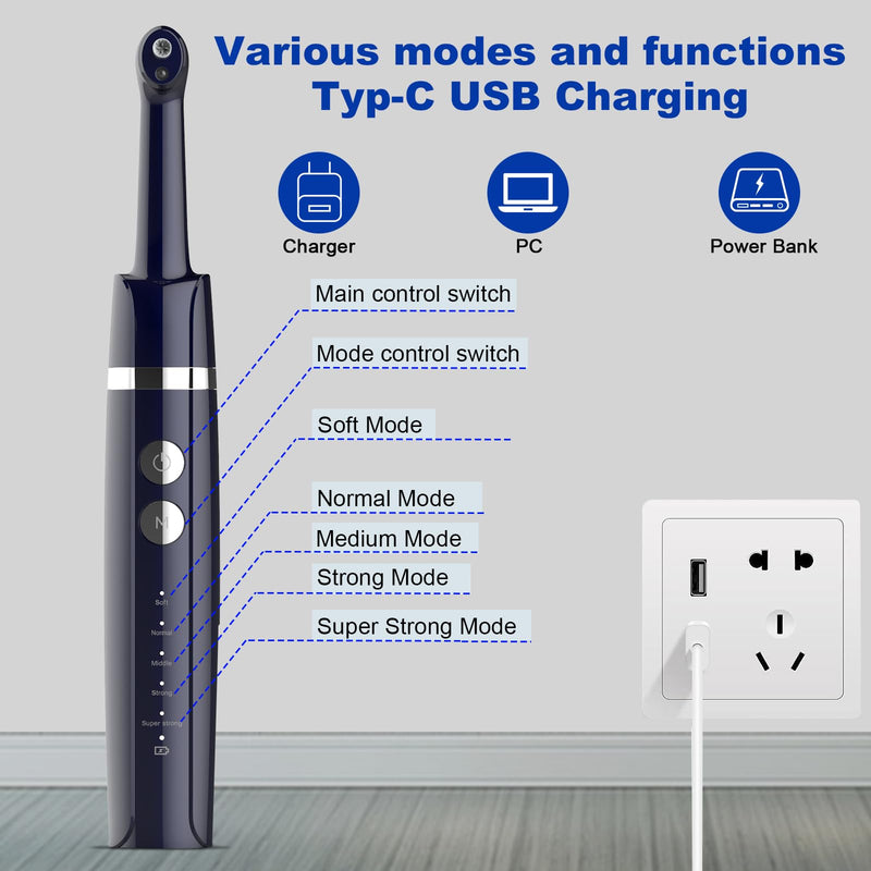 [Australia] - Tooth Polisher,Teeth Polishing Kit for Daily Cleaning,Polishing Then Whitening of Tooth (Professional Toothpaste Include),USB Rechargeable Dental Polisher with LED Light,6 Heads,5 Speed Modes Morandi Blue 