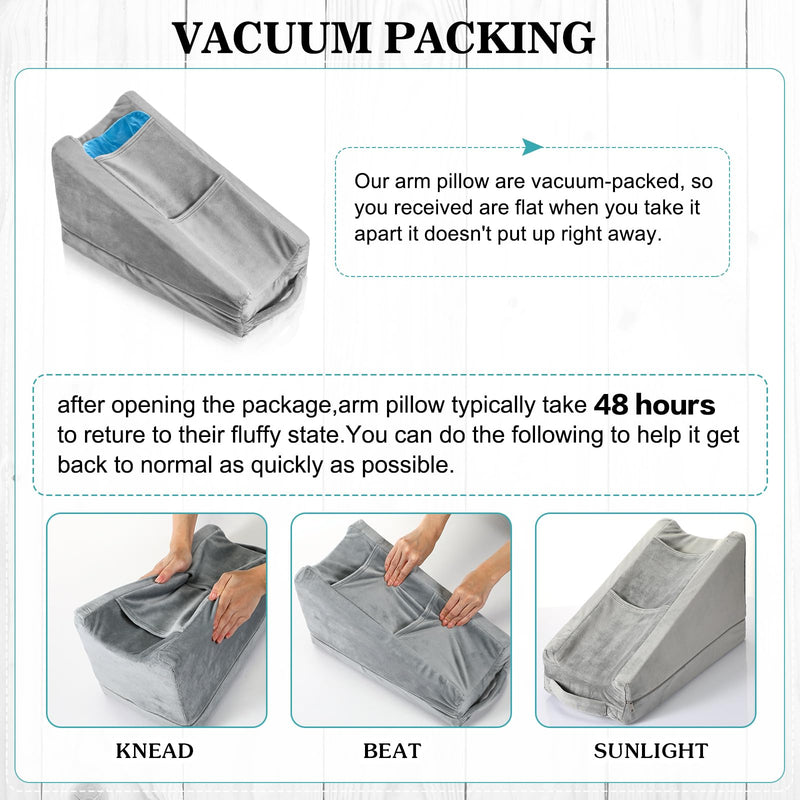 [Australia] - Buryeah Arm Elevation Pillow with 2 Pockets, Soft Ergonomic Support Pillow for Elbow Rest Wedge Broken Arm Gifts with High Density Foam for Recovery Sleeping(Gray) Gray 