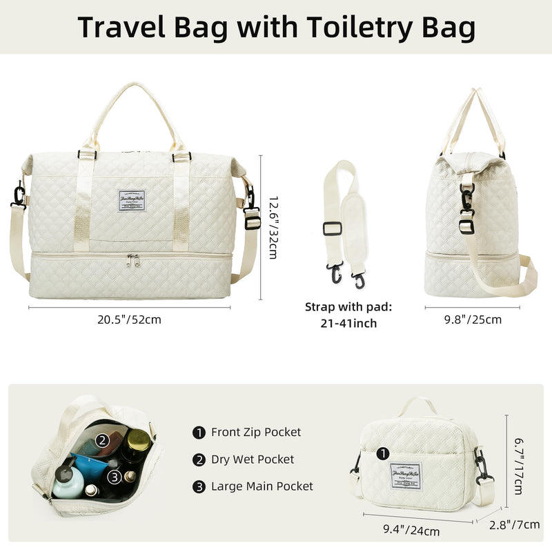 Travel Bags for Women Weekender Travel Duffel Tote Bag Carry on Overnight Bag Personal Item Travel Bag Sports Gym Tote Bag with Toiletry Bag Hospital Bag for Women Labor Delivery Beige