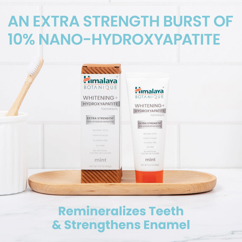[Australia] - Himalaya Botanique Whitening + Extra Strength Hydroxyapatite Toothpaste - 10% Nano Hydroxyapatite to Support Remineralization & Restore Enamel to Strengthen Teeth - Vegan, Mint Flavor, 3 oz 
