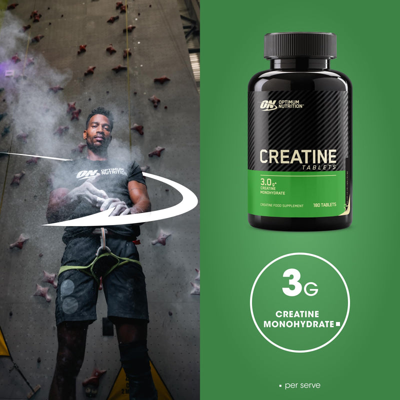 Optimum Nutrition Creatine Tablets, 3 g of Creatine Monohydrate per Serving, Unflavoured, Supplement to Support Performance During High‑Intensity Training, 180 Tablets, 60 Servings
